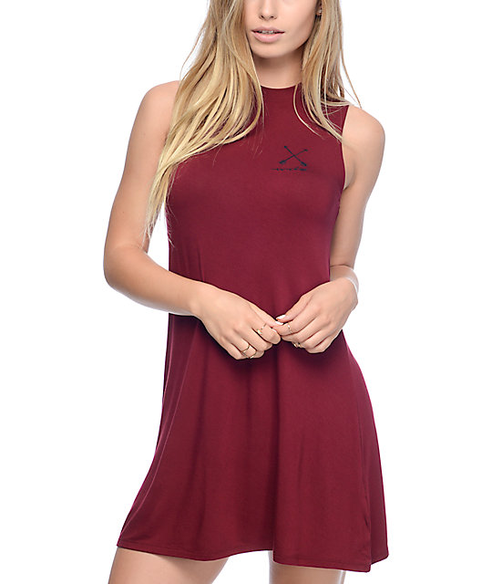 mock neck burgundy dress