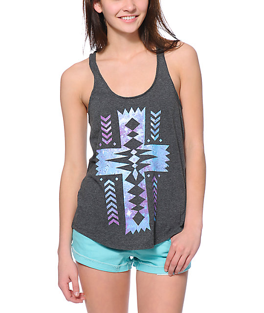 Empyre Casey Galactic Cross Charcoal Tank Top Zumiez