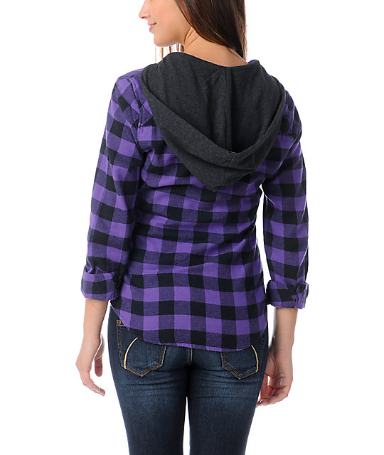 Empyre Conifer Purple Buffalo Plaid Hooded Flannel Shirt Zumiez