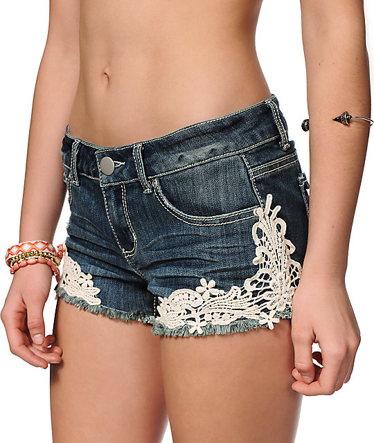 Empyre Demi Crochet Side Denim Shorts Zumiez