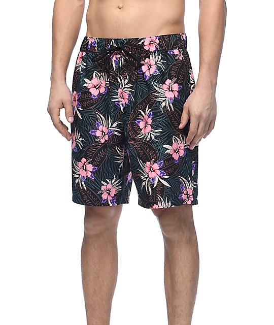 Empyre Dubtub Dark Floral Elastic Waist Board Shorts Zumiez