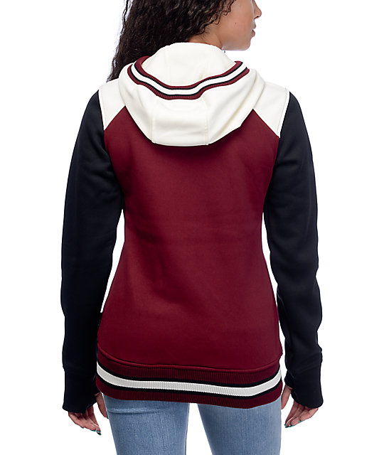 Empyre Elice Varsity Black, Burgundy & Cream Tech Fleece Hoodie | Zumiez