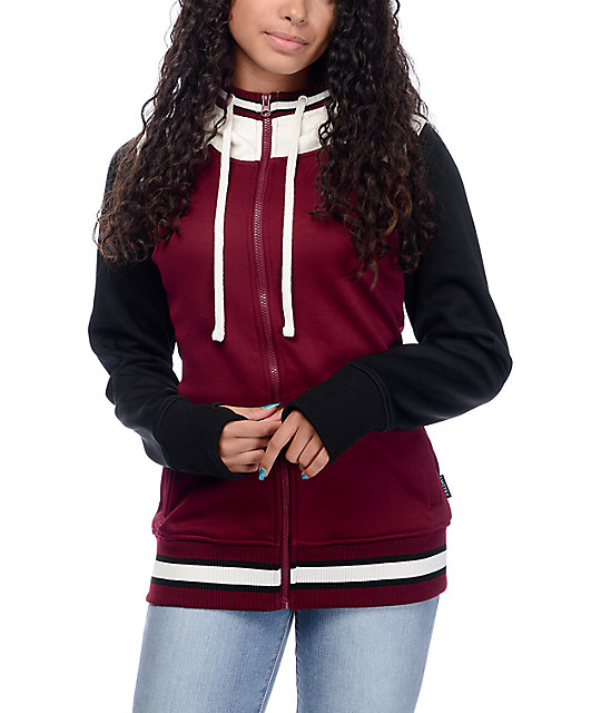 Empyre Elice Varsity Black, Burgundy & Cream Tech Fleece Hoodie | Zumiez