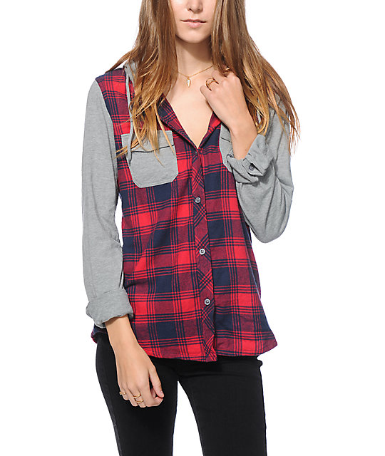 red and navy flannel shirt womens