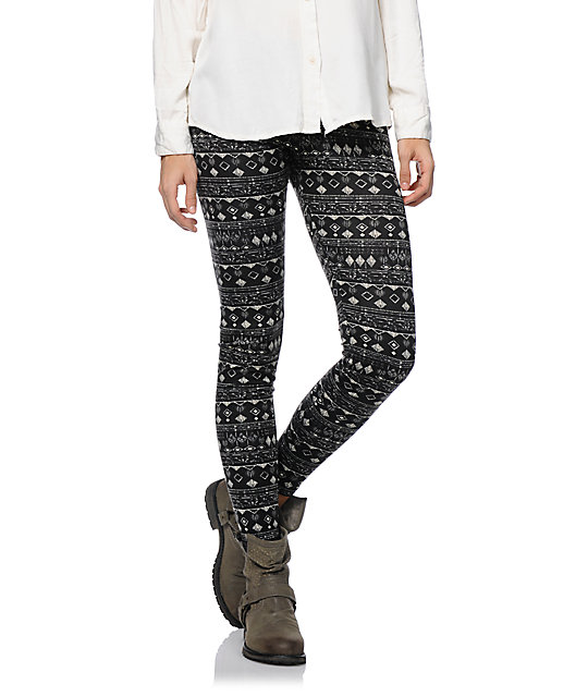 Empyre Girl Black & Cream Tribal Print Leggings Zumiez