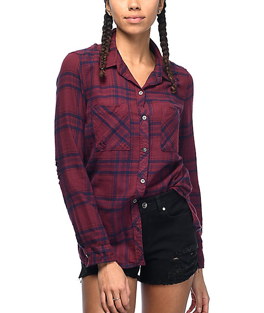 burgundy flannel shirt women's