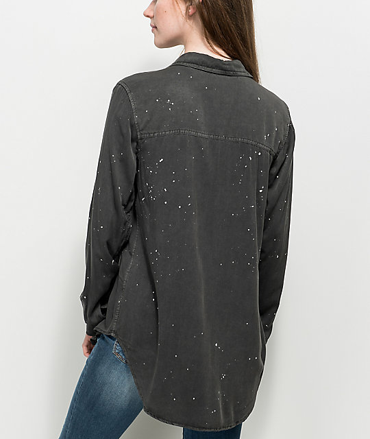 BLACK PAINT SPLATTER AJRAKH SHIRT
