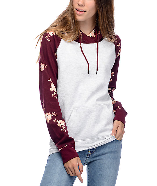 red floral hoodie