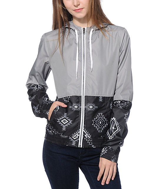 Empyre Orla Grey & Black Tribal Block Windbreaker Jacket Zumiez