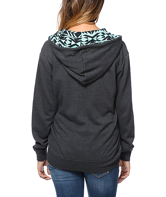 Empyre Pico Tribal Print Oversized Charcoal Zip Up Hoodie Zumiez
