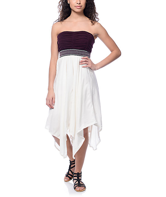 Empyre Portia Jacquard Tape White & Burgundy Strapless Dress Zumiez
