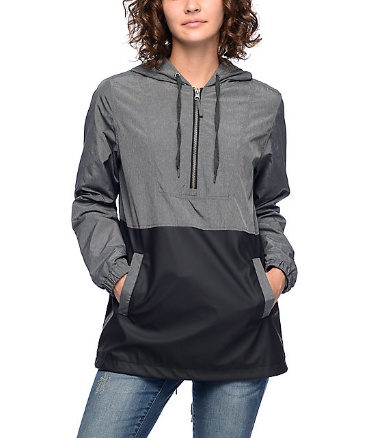 Empyre Quin Grey Texture & Black PU Lined Windbreaker Jacket Zumiez