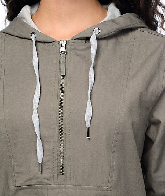 Empyre Quin Olive & Grey Lined Pullover Windbreaker Zumiez