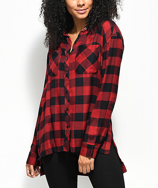 black and red button up shirt