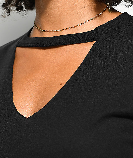 black shirt with neck choker