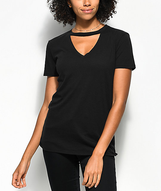 black shirt with neck choker