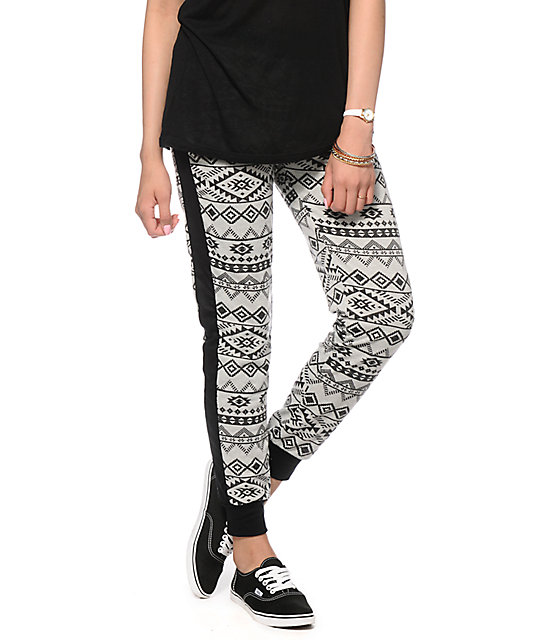 tribal ditsy patchwork print long jogger pants