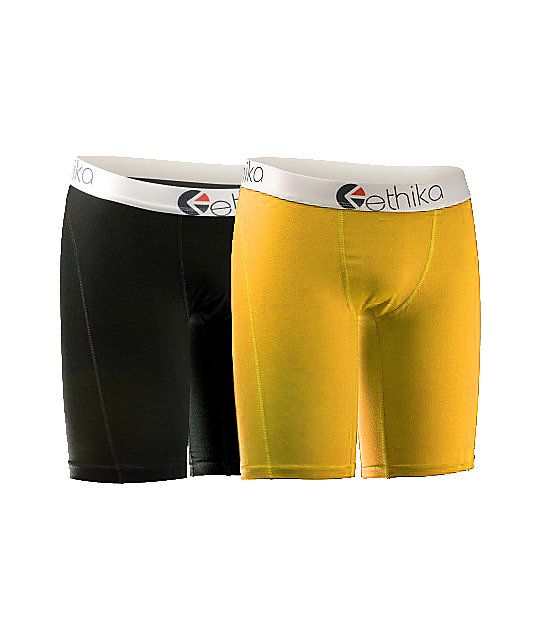 Ethika The Staple 2Pack Yellow & Black Boxer Briefs