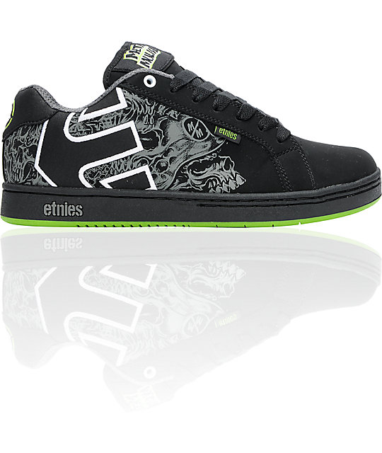 Etnies x Metal Mulisha Fader Black & Green Skate Shoes Zumiez