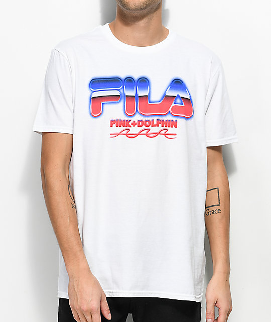 pink and white fila shirt