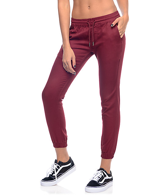 burgundy jogger pants