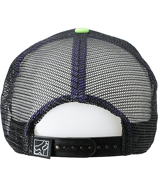 black and purple trucker hat