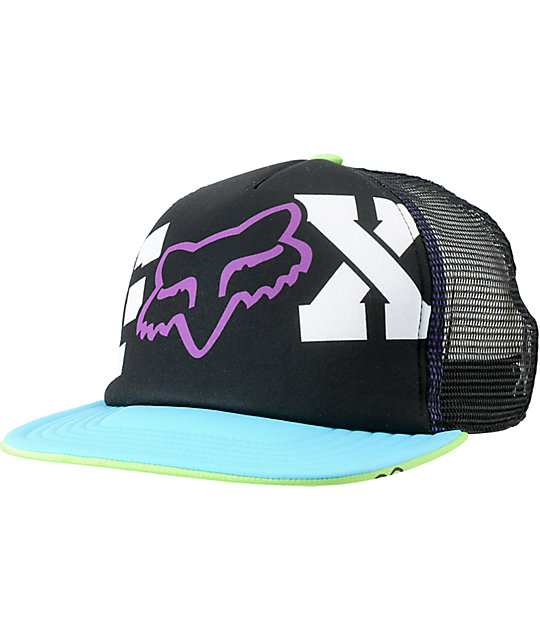 black and purple trucker hat
