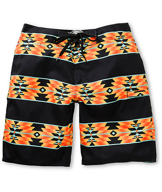 Free World Catalina Native Print Black Board Shorts