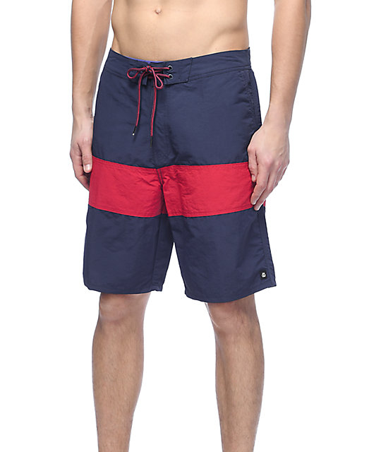 Free World Cutback Navy & Red Nylon Board Shorts Zumiez