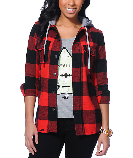 Glamour Kills The Hendersons Red & Black Hooded Flannel Jacket at
