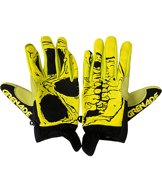 Grenade Skull Green Mens Snowboard Pipe Gloves