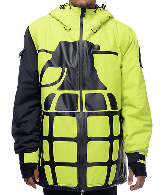 Grenade Solid Positive Negative Slime Lime & Black 10K Snowboard Jacket