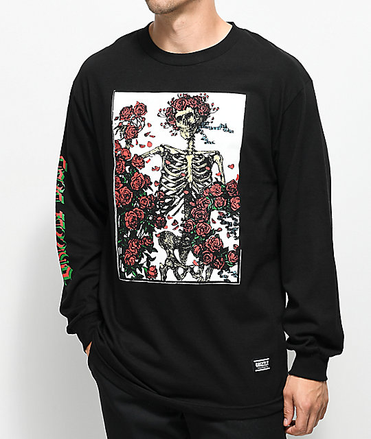 Grizzly x Grateful Dead Skeleton and Roses Black Long Sleeve TShirt