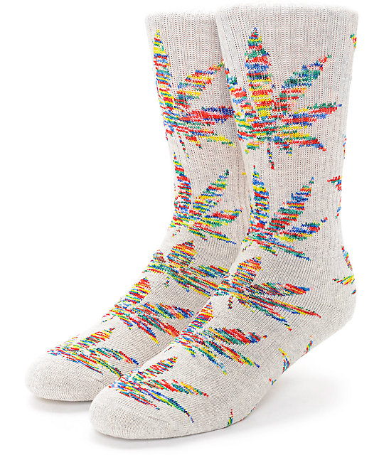 HUF Melange Plantlife Heather Grey & Red Crew Socks Zumiez