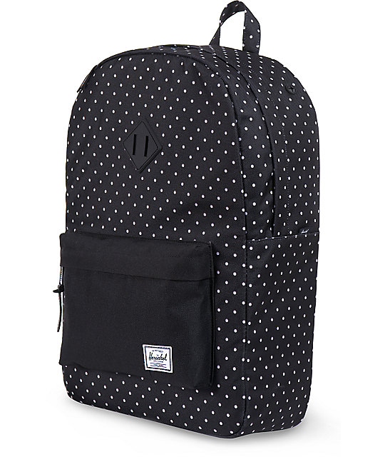 black polka dot backpack