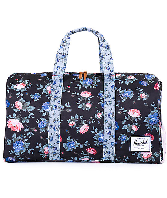 Herschel Supply Novel Black Floral Duffle Bag