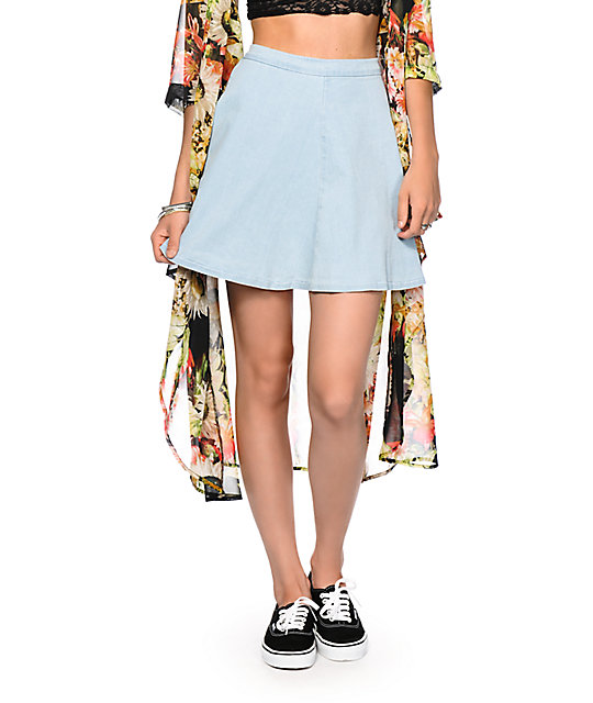 Highway Jeans Light Wash Denim Skater Skirt Zumiez