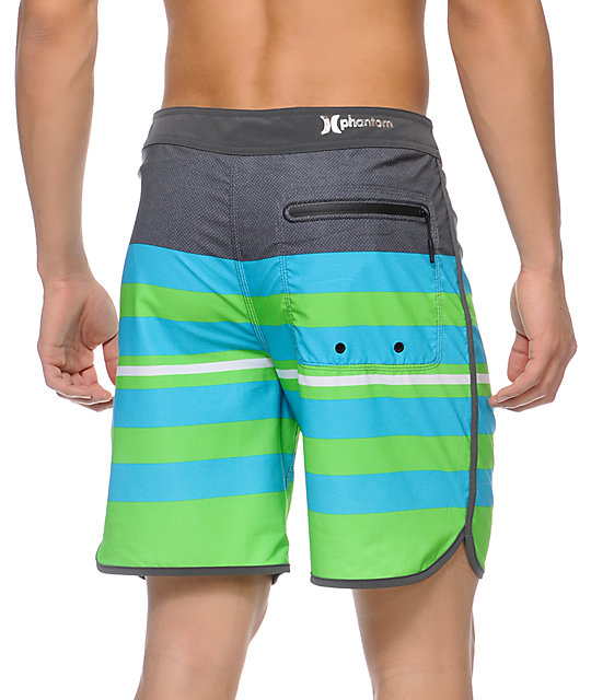 Hurley Phantom Block Party Warp Blue & Green 19 Board Shorts Zumiez