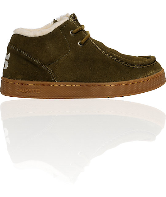 IPATH Cats Dark Olive Suede Natural Shearling Shoes Zumiez