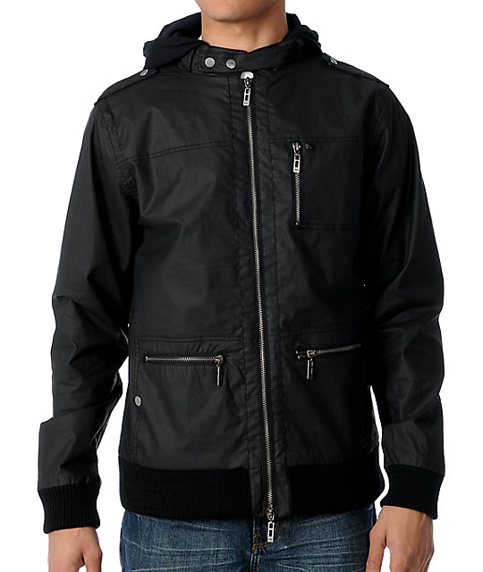 KR3W Wallace Mens Black Waxed Canvas Hooded Jacket Zumiez