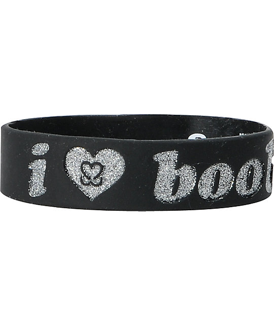 Keep A Breast Black & Silver Glitter I Love Boobies Bracelet Zumiez