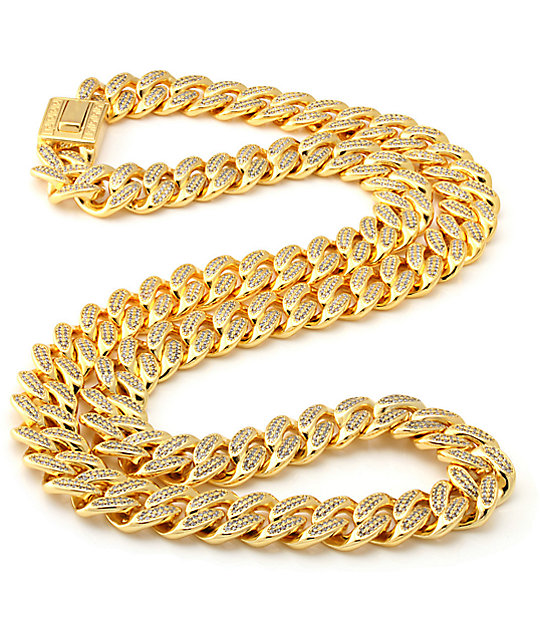 King Ice 18K Gold 15mm Studded Miami Cuban Curb Chain Zumiez
