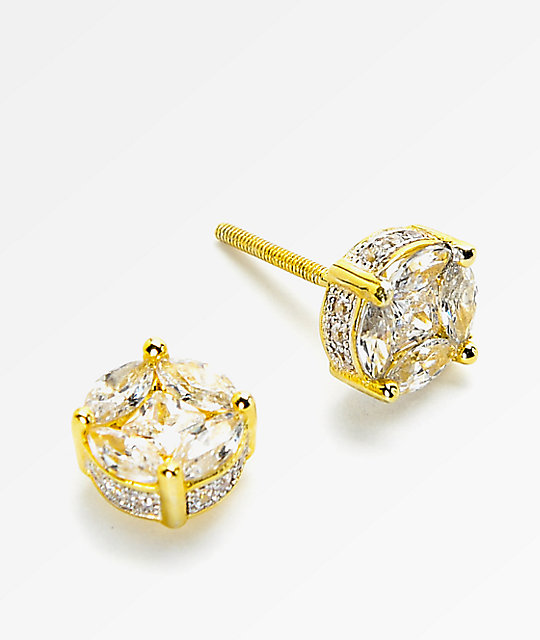King Ice Gold 3D Button Earrings | Zumiez