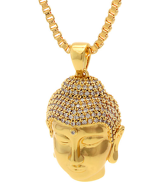 King Ice Mini Buddha Head Gold Necklace