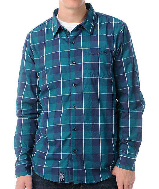 LRG 47 Long Sleeve Teal & Blue Button Up Shirt Zumiez