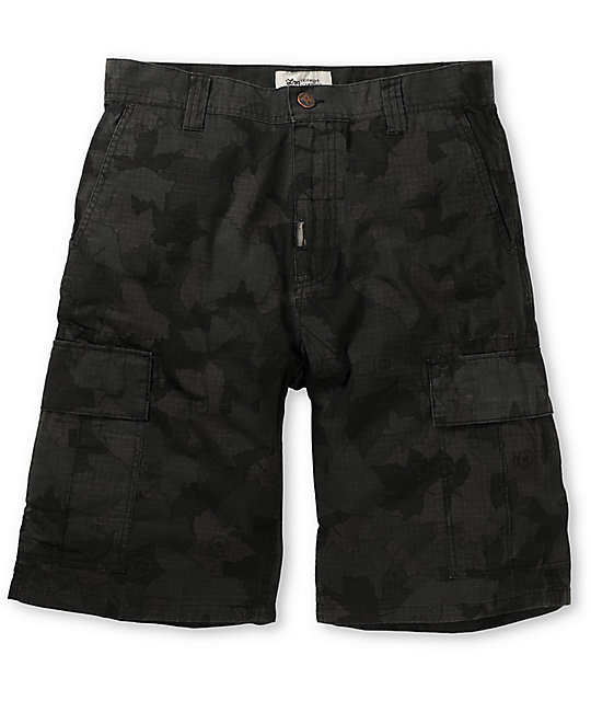 mens black camo cargo shorts