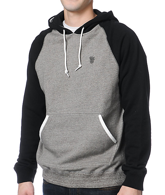 grey pullover hoodie with white strings