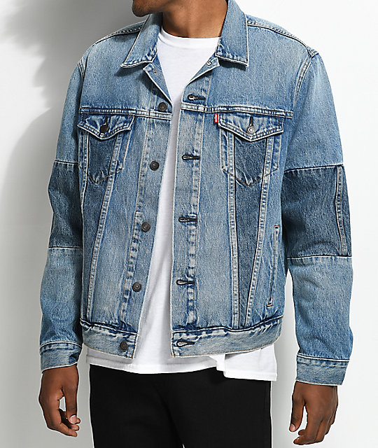levi 39 s the trucker pieced jigsaw denim jacket zumiez levi s trucker jacket size chart