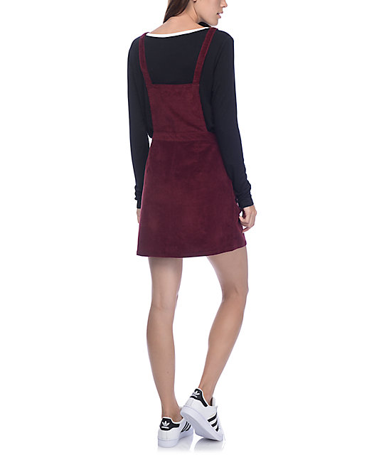 Love, Fire Maven Burgundy Corduroy Jumper Dress Zumiez