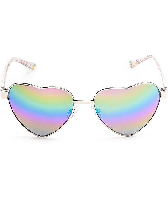 Love Shack Glitter Heart Sunglasses Zumiez